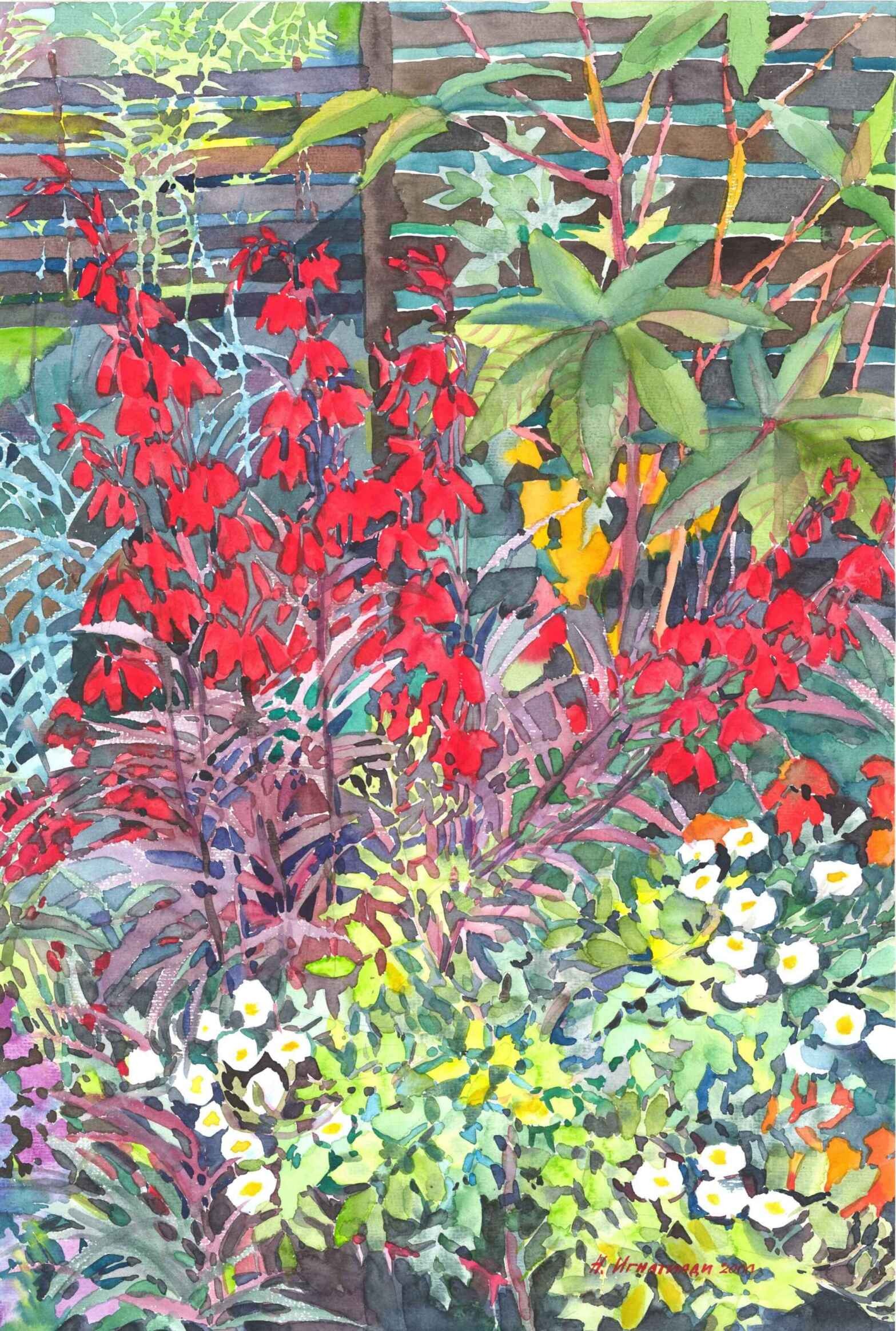 Datura im Sommergarten — Aquarell auf Papier von Nataliia Ignatiadi